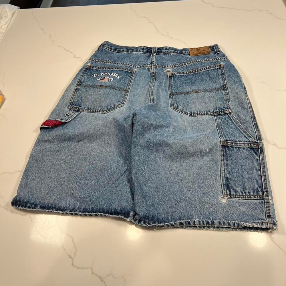 U.S. Polo Assn. Carpenter Shorts Mens 38 Blue Denim Distressed Baggy Y2K Vintage
